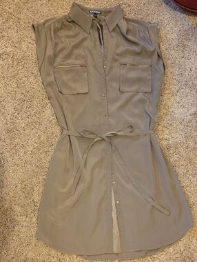 Express Olive-Toned Collared Sleeveless Dress